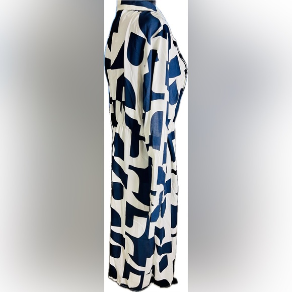 Vero Moda Geo Print Faux Wrap Midi Dress, Navy and White Color, Size M - Picture 4 of 9
